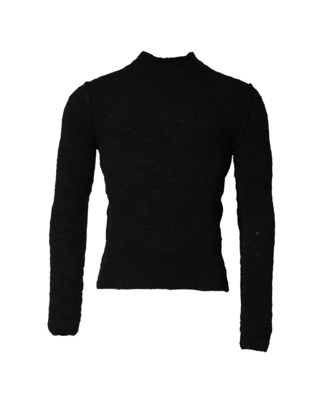 Dolce & Gabbana Black Textured-Knit Mock-Neck Sweater for men