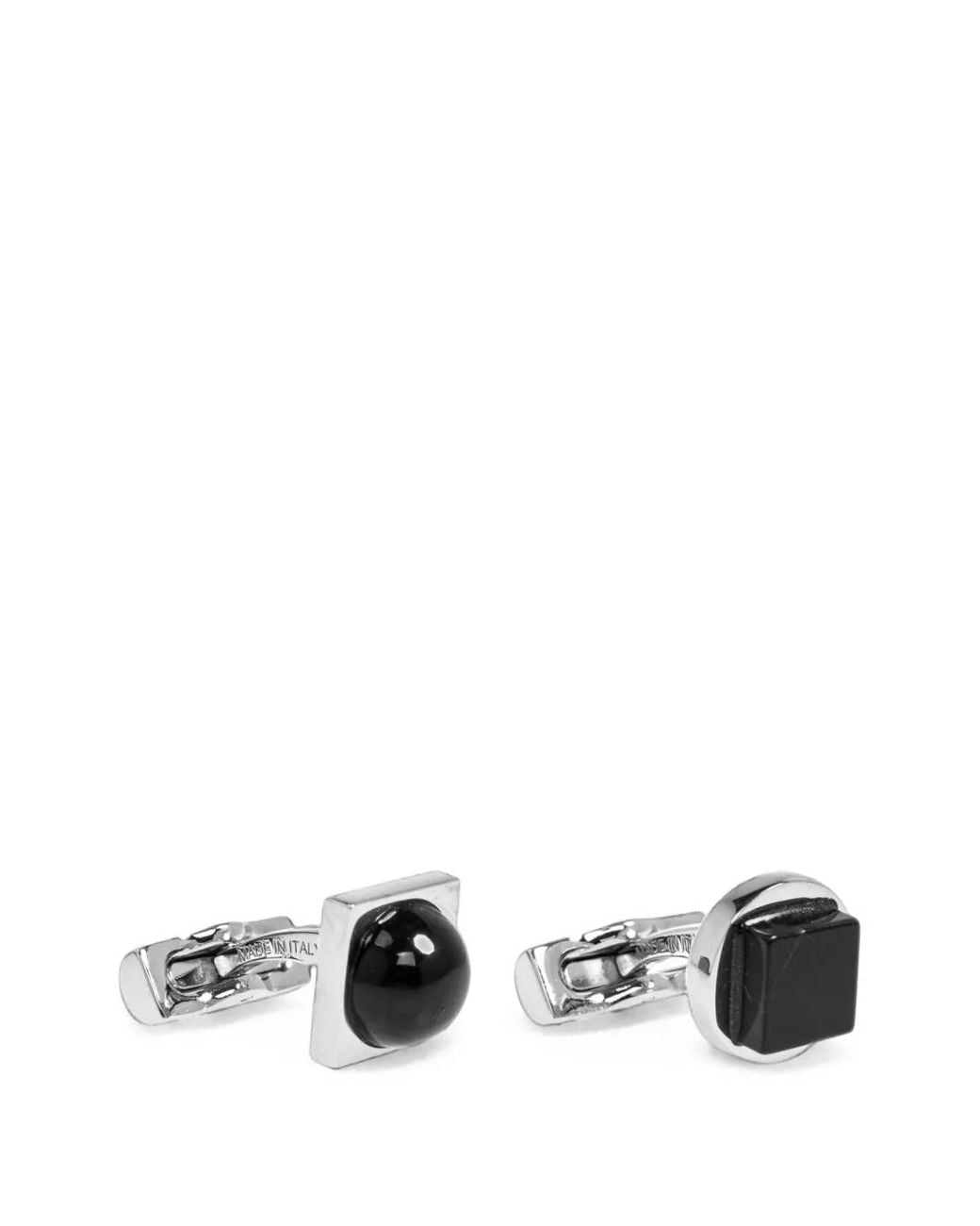 Ferragamo White Stone-Embellished Engraved-Logo Cufflinks for men