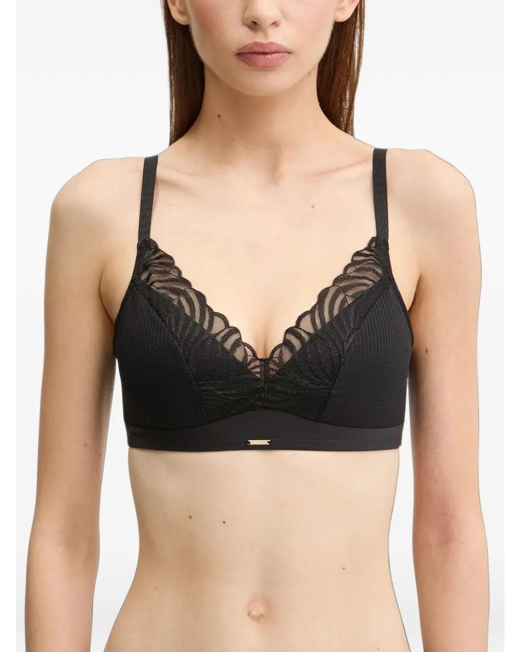 Chantelle Black Legend Lace-Trim Ribbed Bra