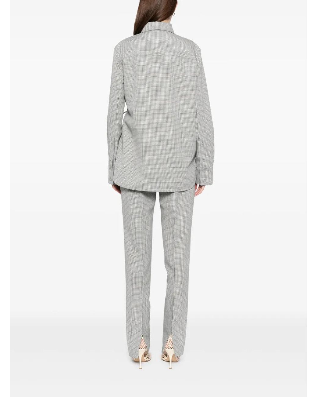Jil Sander Geruite Wollen Blouse in het Gray