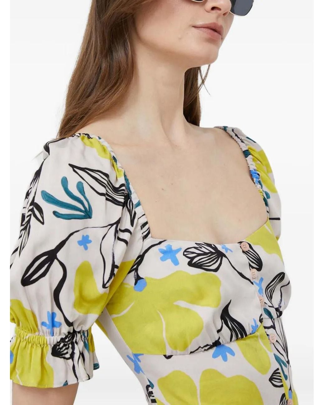 Paul Smith Blue Square-Neck Floral Midi Dress