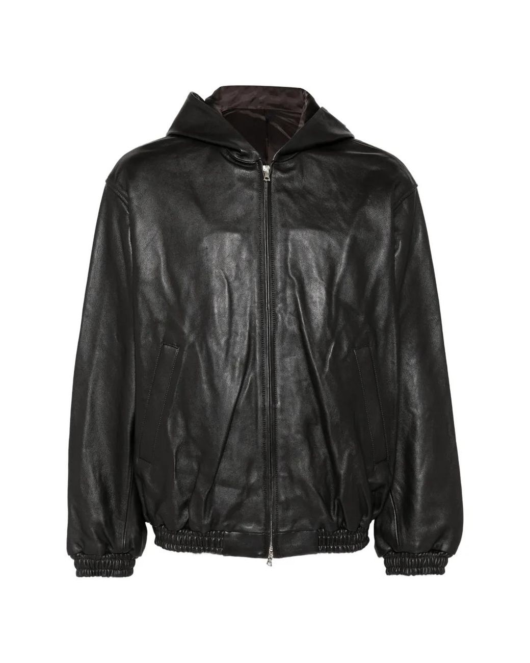 Ssstein Black Lamb Leather Hood Jacket
