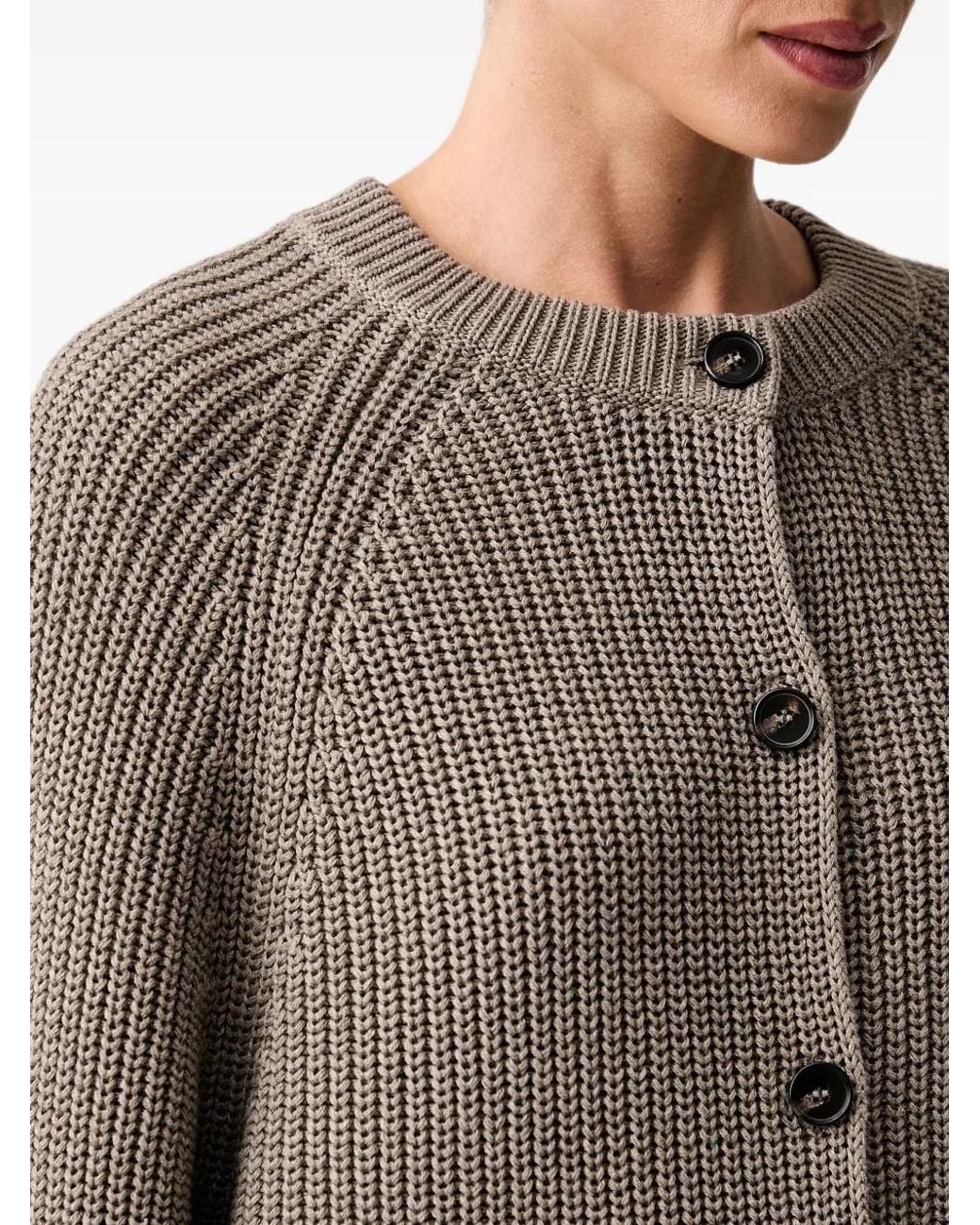 Marc O' Polo Gray Ribbed-Knit Raglan-Sleeve Cardigan