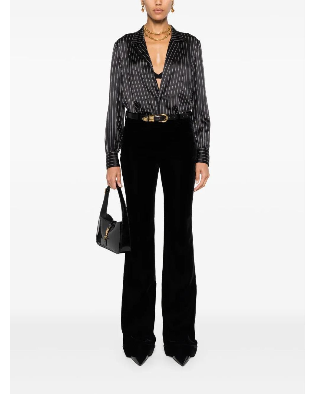 Saint Laurent Black Striped Silk Pajam Shirt