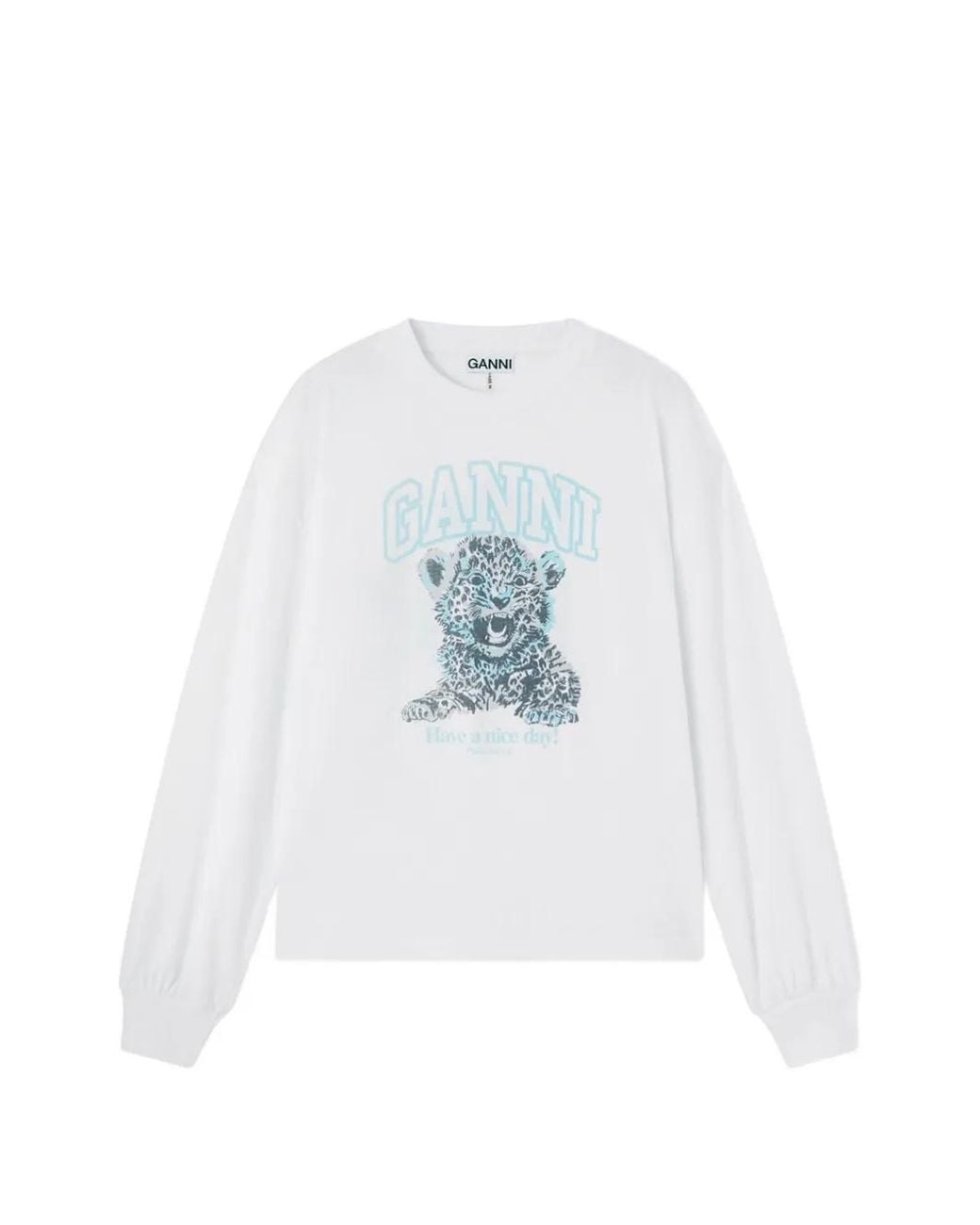 Ganni White Logo-Print Tiger-Motif T-Shirt
