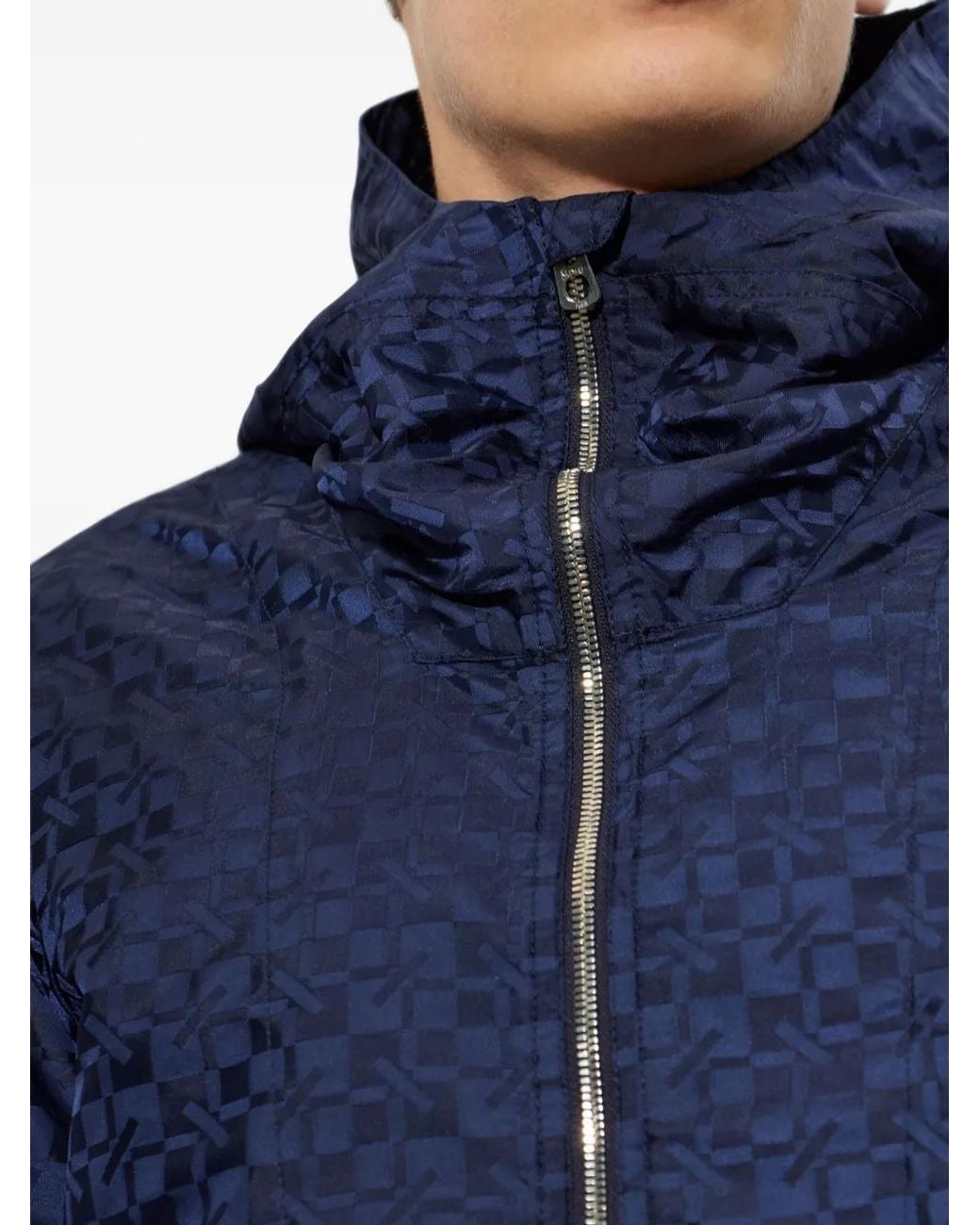KENZO Blue Gram Monogram-Jacquard Hooded Jacket for men