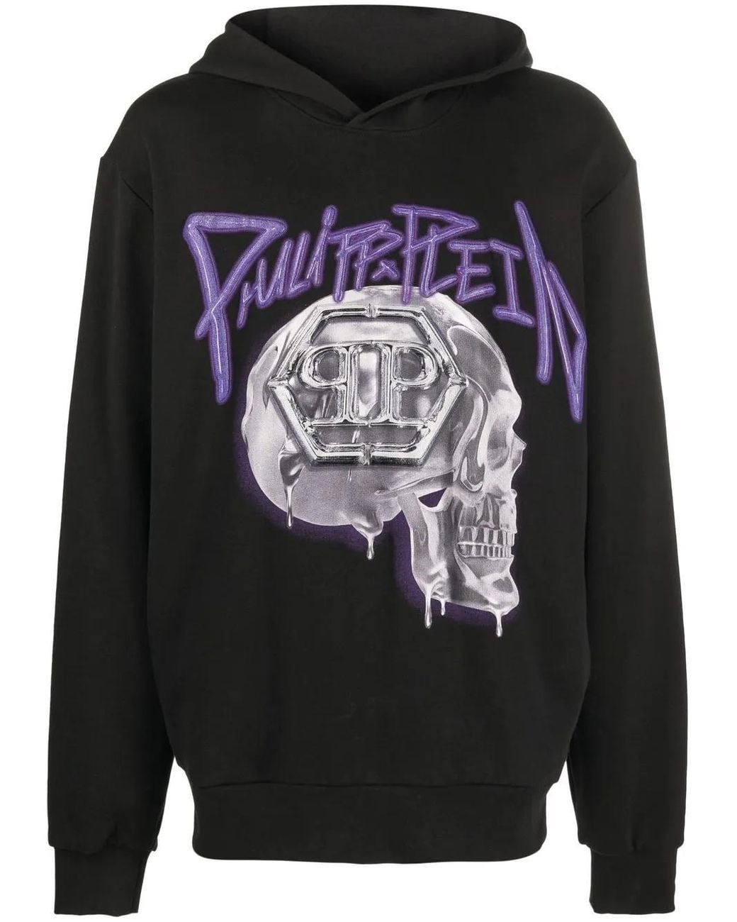 Philipp Plein Gray Skull-Print Cotton Hoodie for men