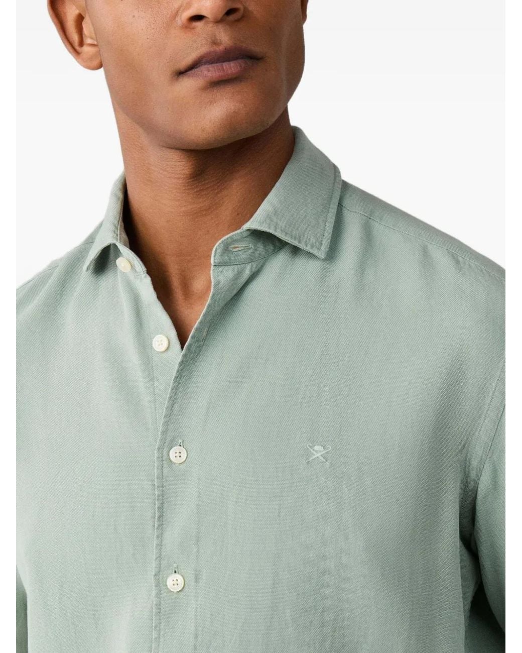 Hackett Green Chemise Teinte En Pièce En Coton Texturé for men
