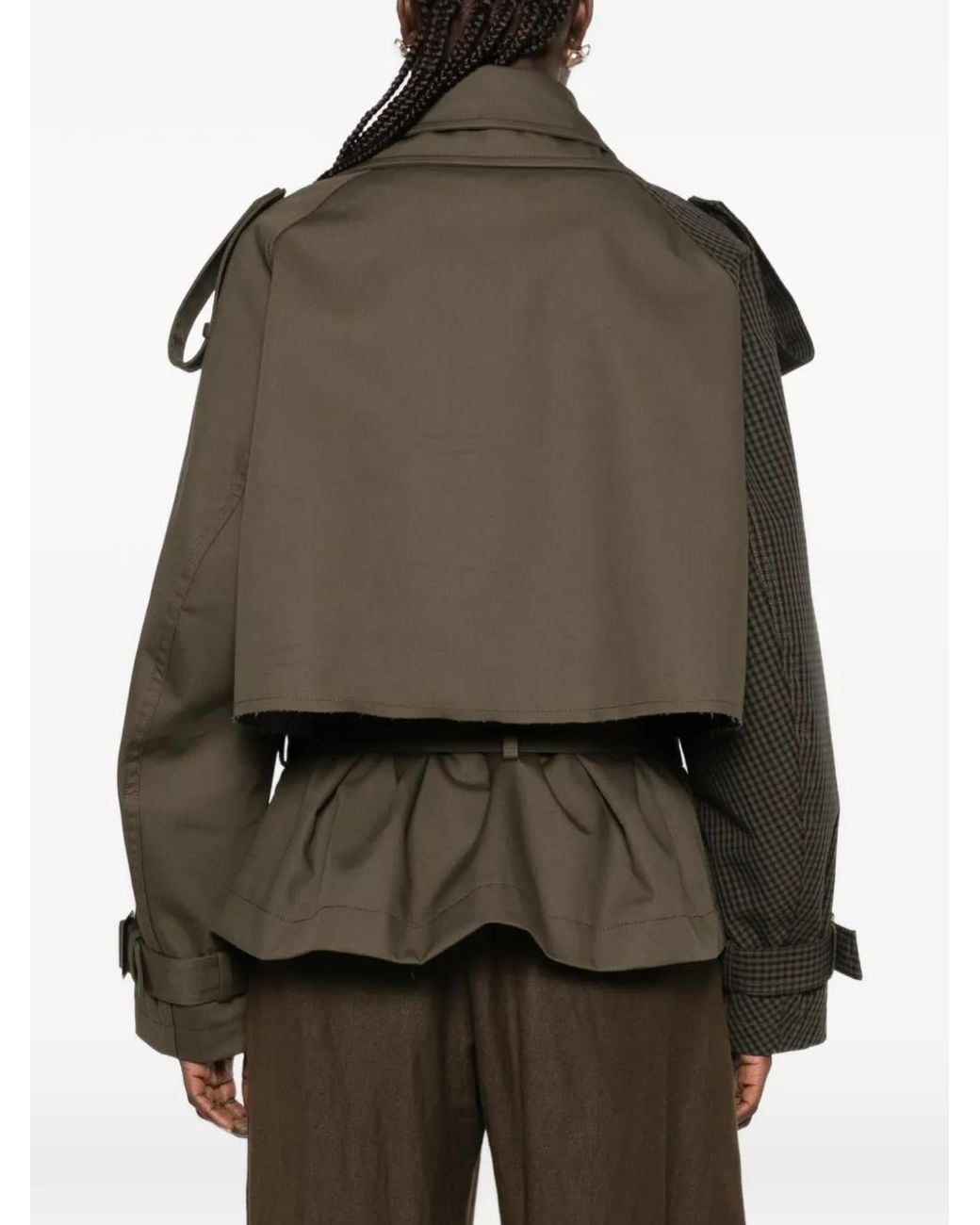 Feng Chen Wang Brown Check-Panelled Double-Breasted Jacket