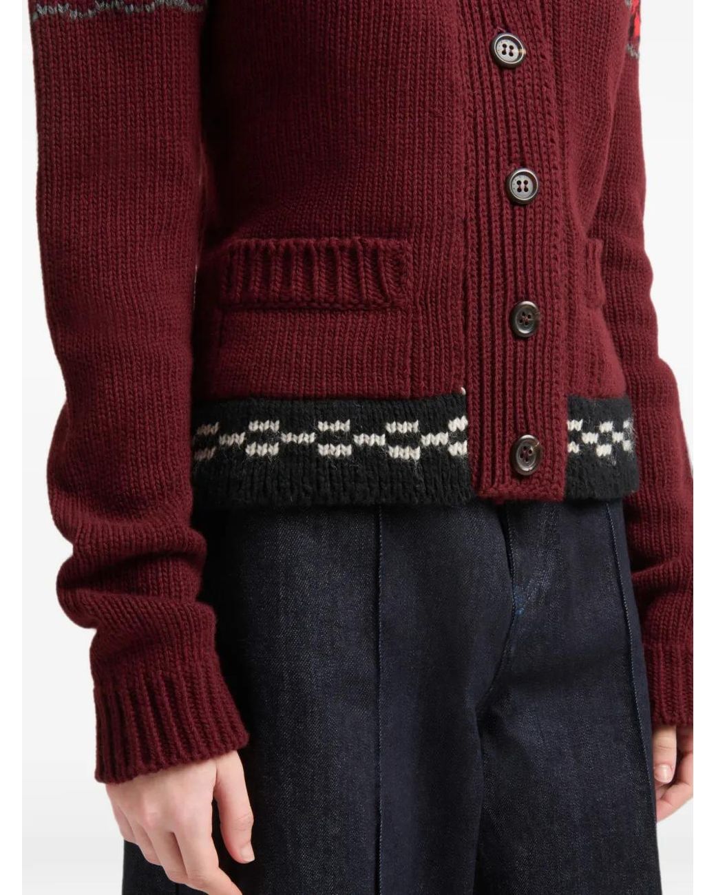Marni Red Jacquard-Knitted Cardigan