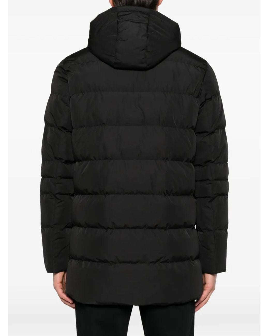 SERGIO MORETTI FIRENZE Black Hooded Quilted Jacket for men