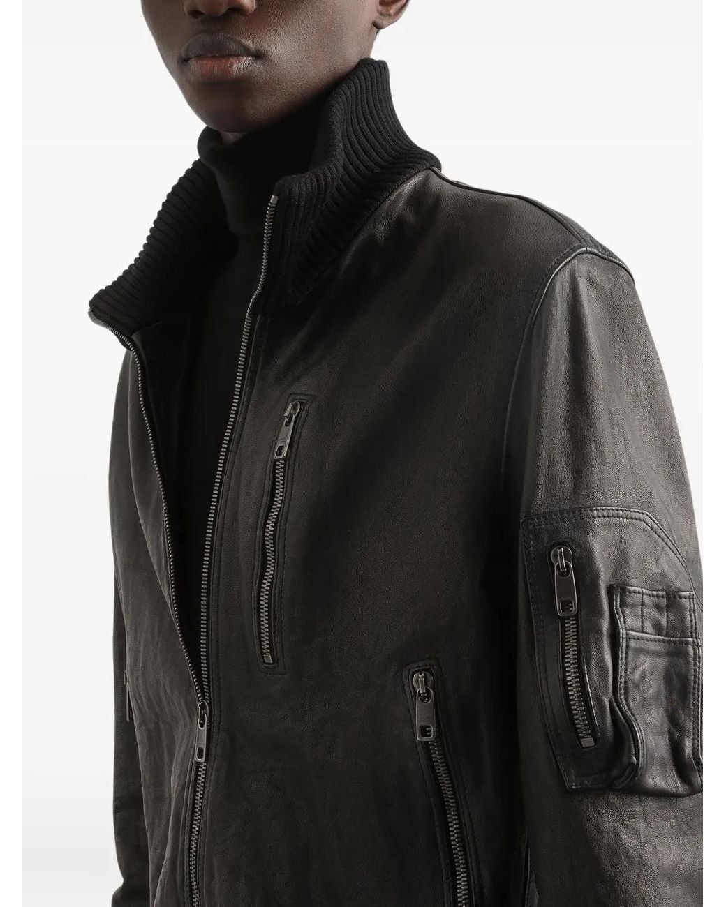 Dolce & Gabbana Black Leather Bomber Jacket for men