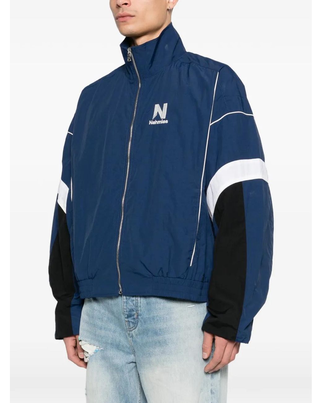 NAHMIAS Blue Logo-Detail Panel Jacket for men