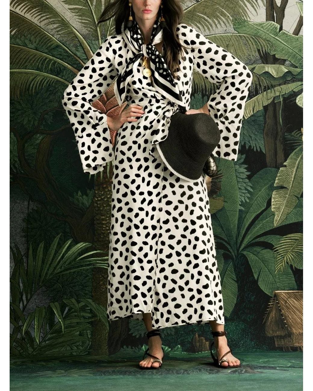 Johanna Ortiz White Ollantay Animal-Print V-Neck Midi Dress
