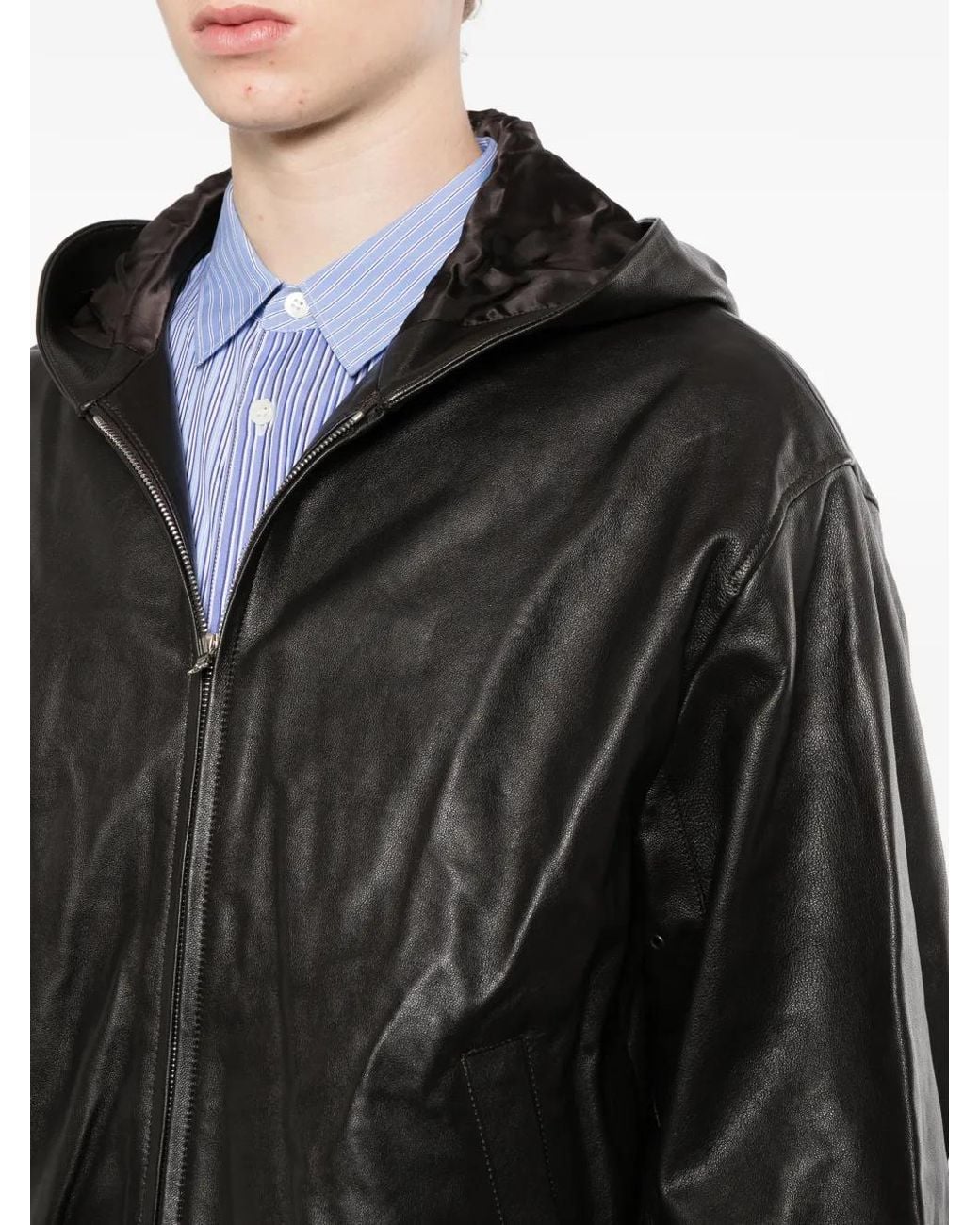 Ssstein Black Lamb Leather Hood Jacket