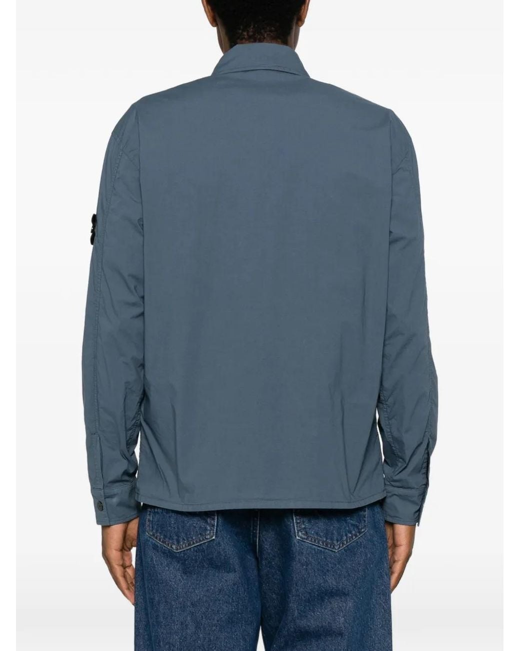 Stone Island Blue Logo-Patch Zip-Up Overshirt for men