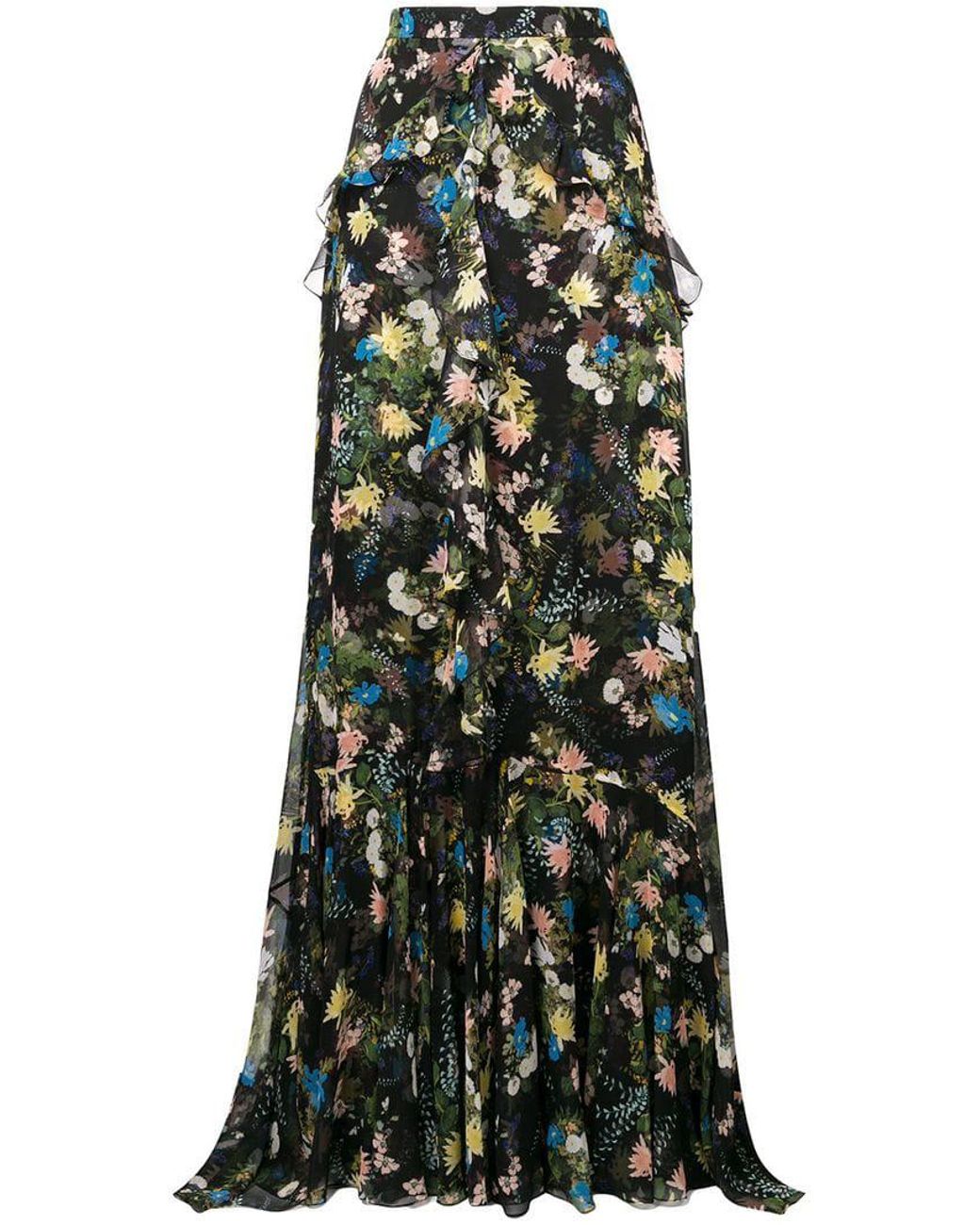 Erdem Alison Ruffled Floral-print Silk-voile Maxi Skirt in Black | Lyst