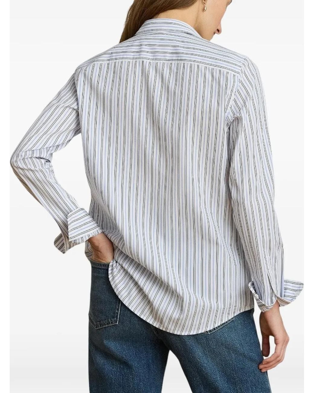 Ralph Lauren White Broadcloth Striped Cotton Shirt