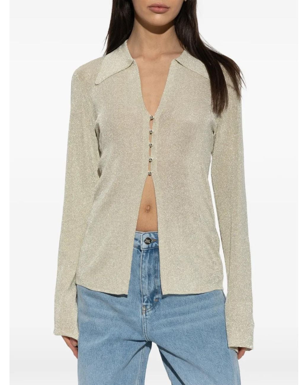 Gestuz White Metallic-Effect Split-Cuff Top