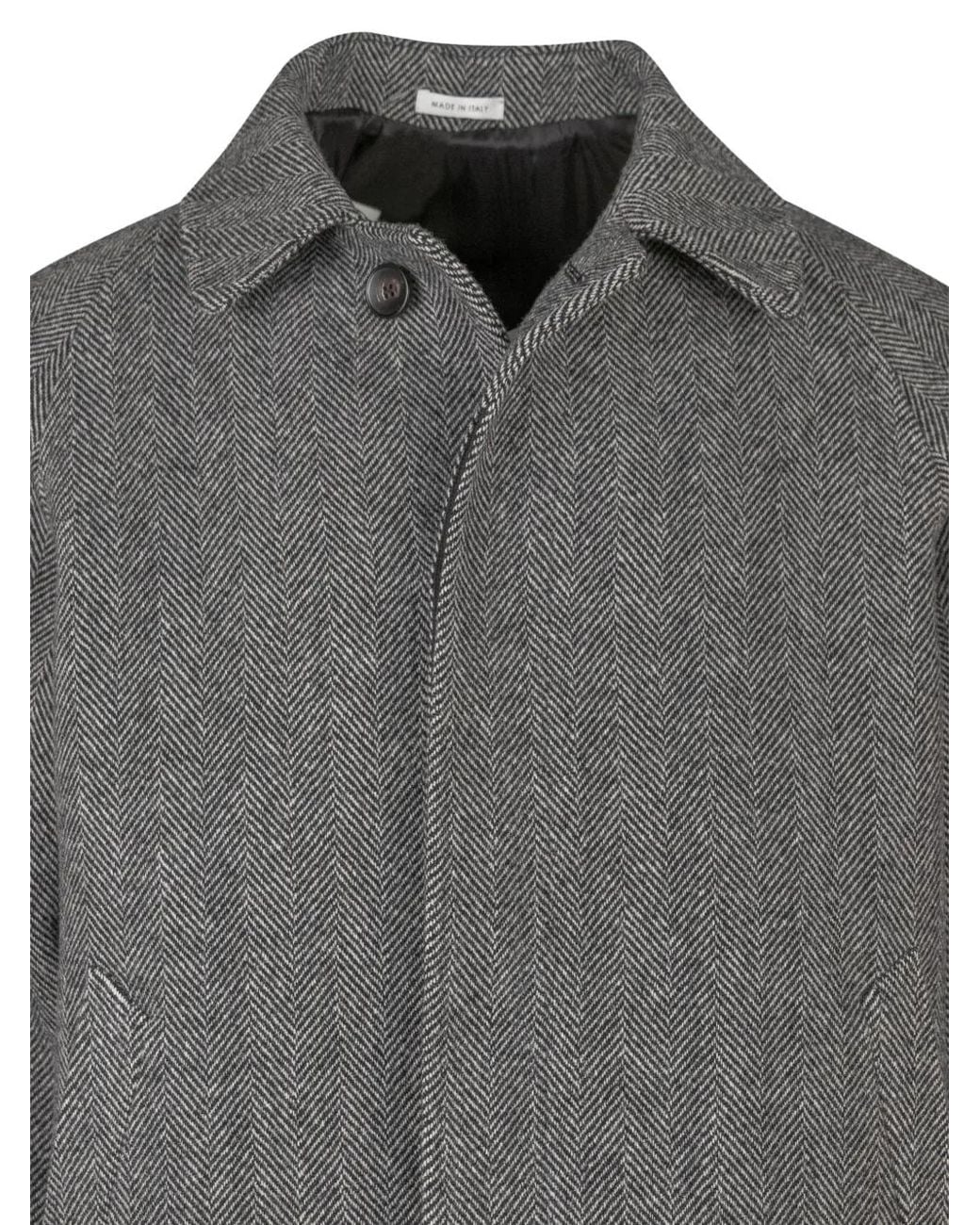 BRERAS Milano Gray Herringbone-Pattern Raglan-Sleeve Coat for men