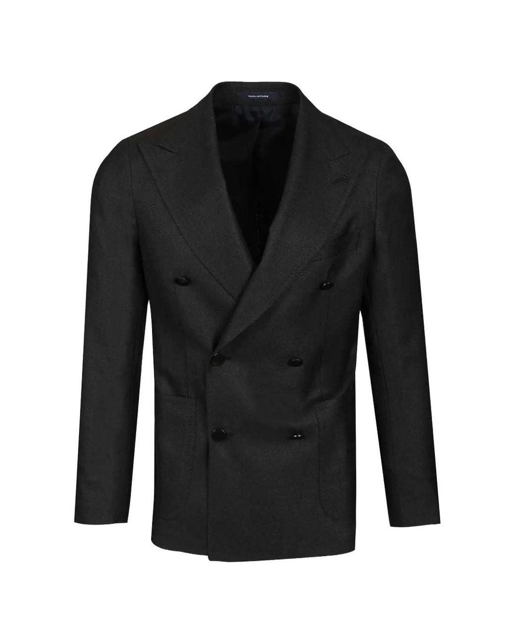 Tagliatore Black Peak-Lapels Double-Breasted Jacket for men