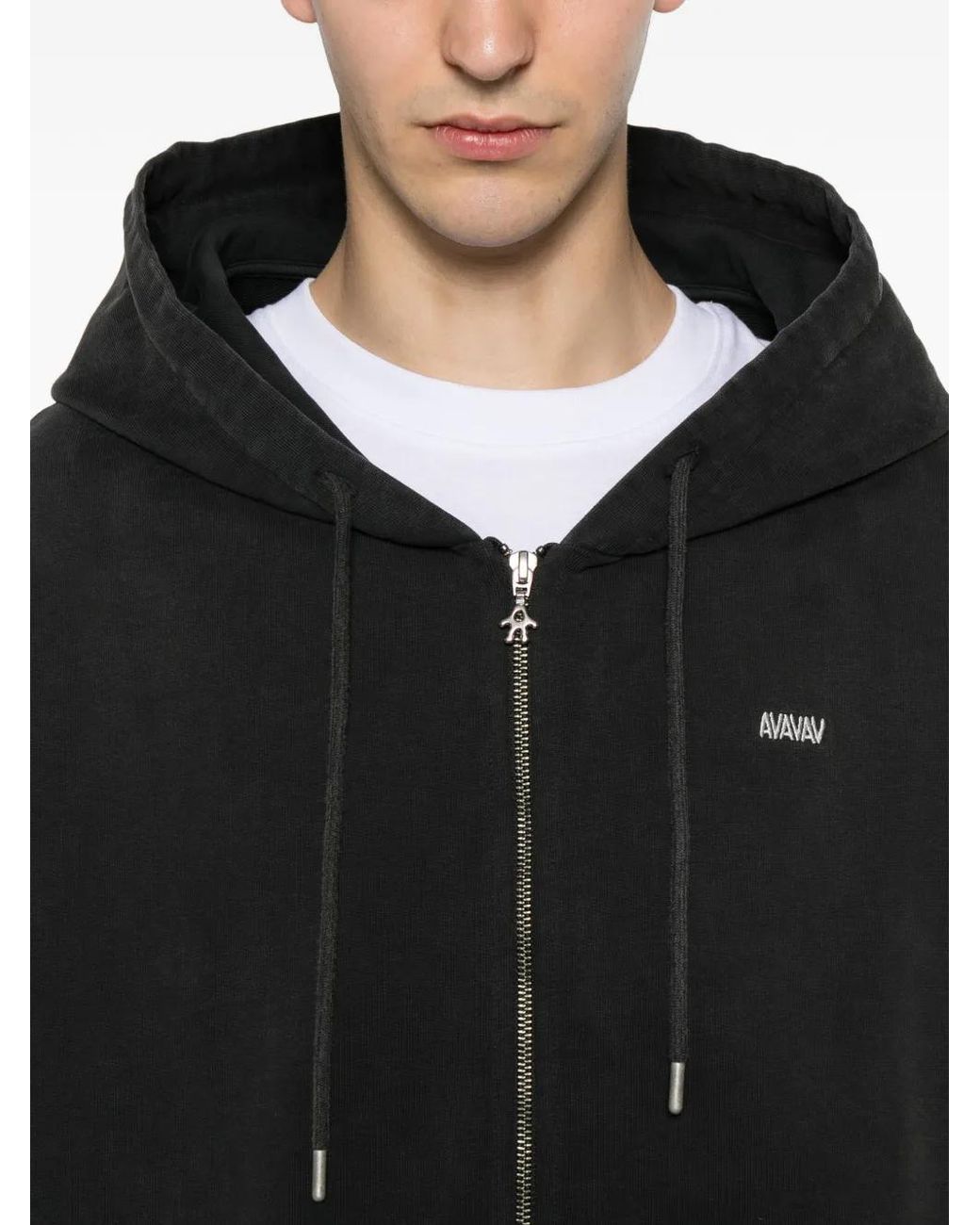 AVAVAV Black Logo-Embroidered Zip-Up Hoodie