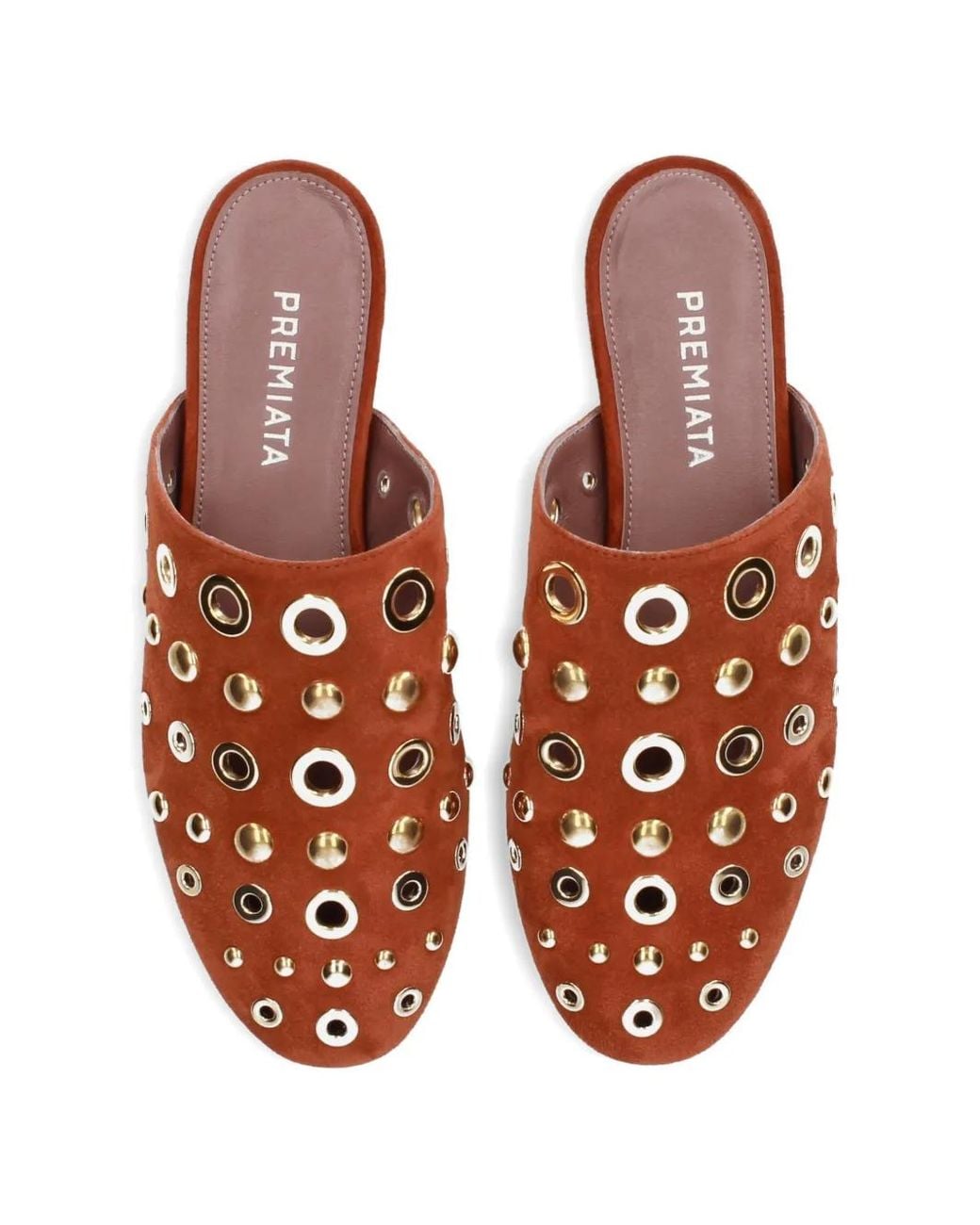 Premiata Brown Eyelet Stud Flat Mules