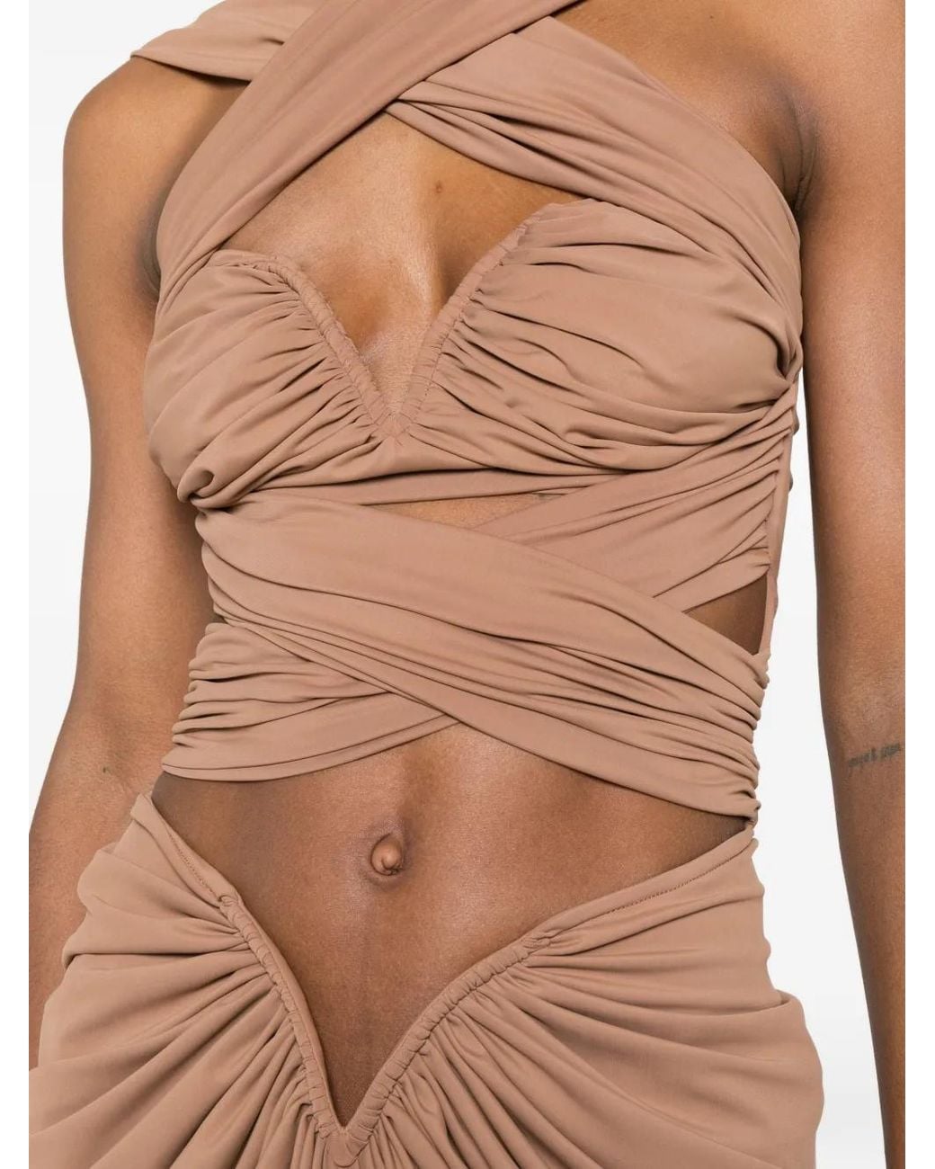 MITILIANE COUTURE White Draped-Design Midi Dress