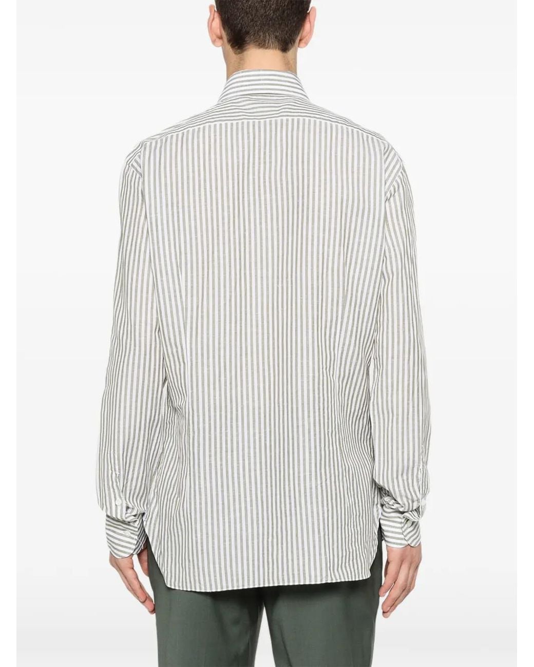 Barba Napoli White Striped Shirt for men