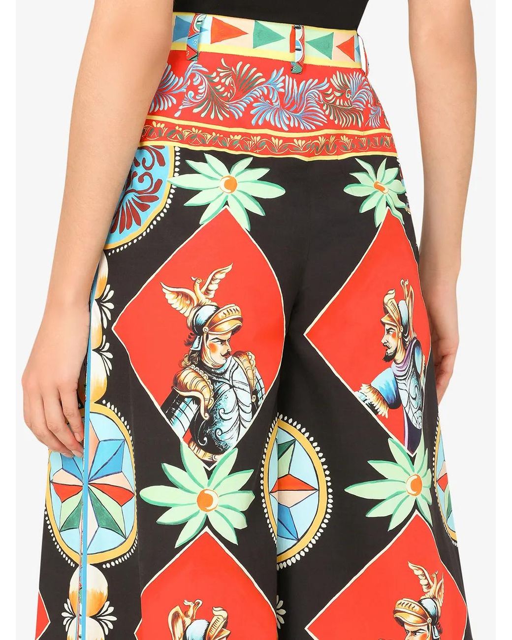Dolce & Gabbana Black Carretto-Print Wide-Leg Trousers