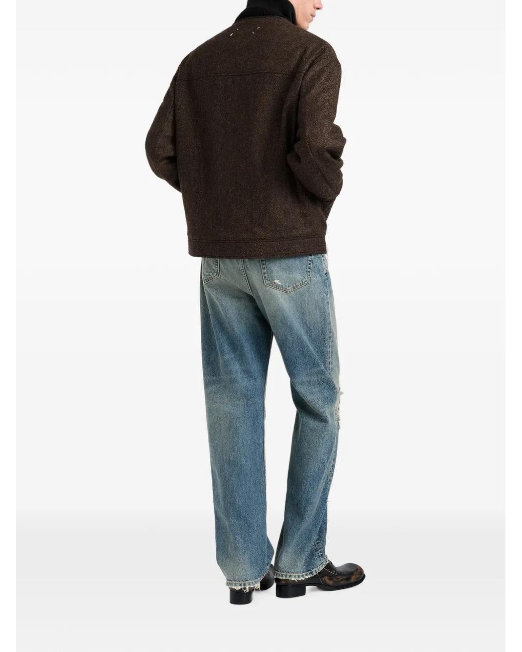 Maison Margiela Black Herringbone Wool Zip Jacket for men