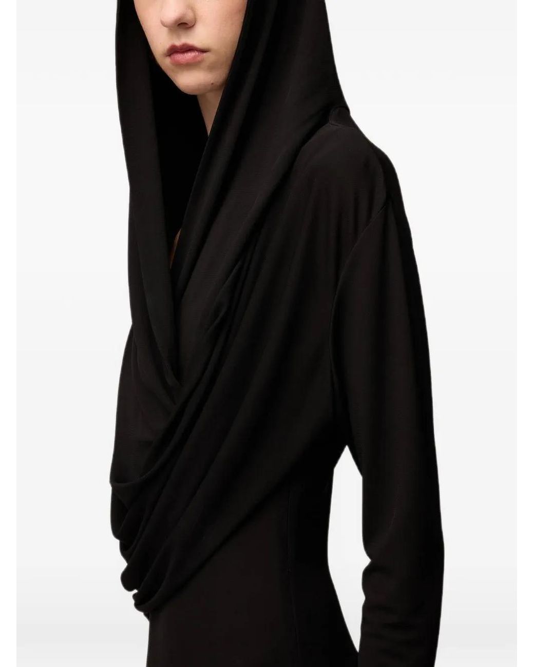 RETORI Black Draped Hooded Midi Dress