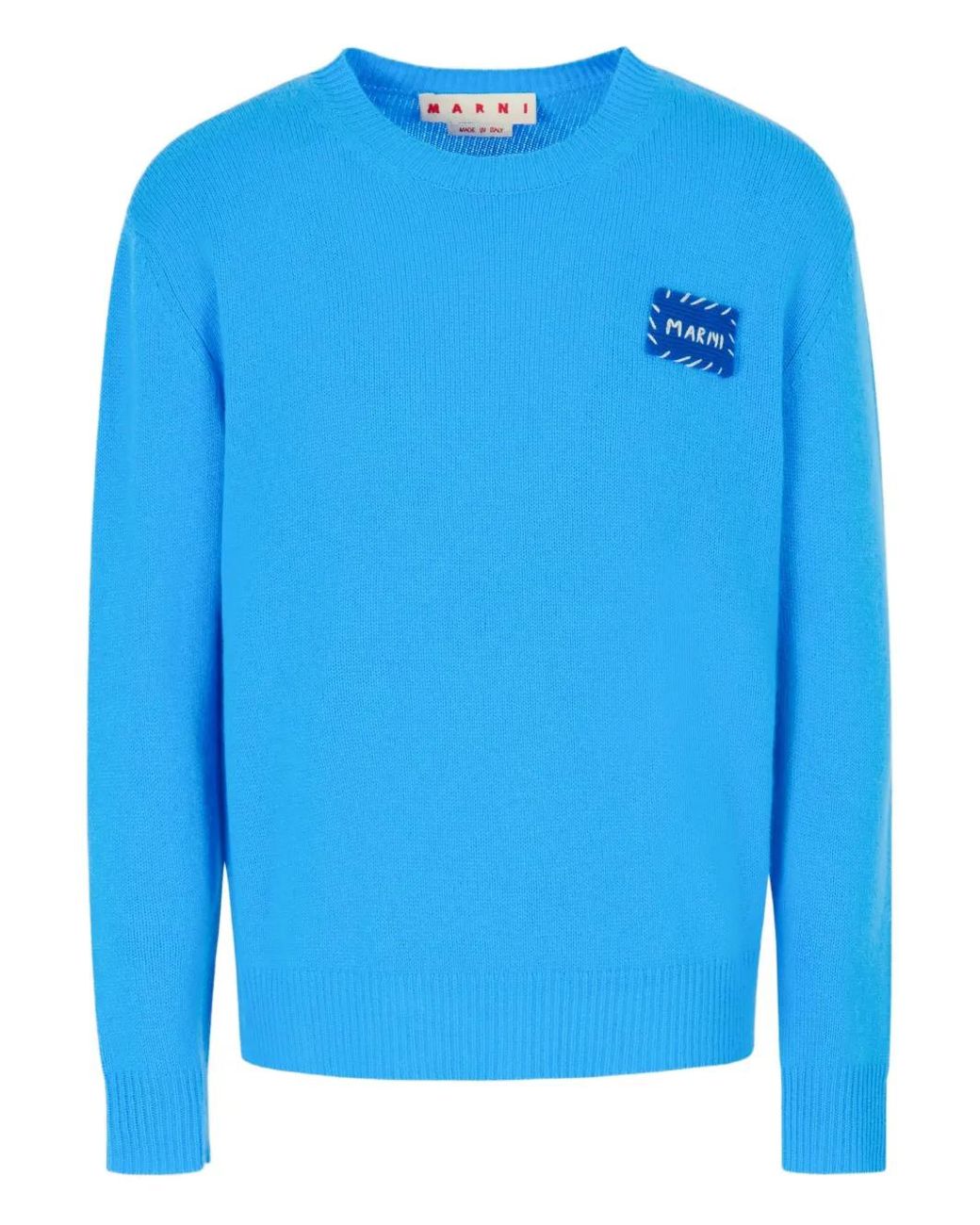 Marni Blue Bright Cashmere Sweater With Patch for men