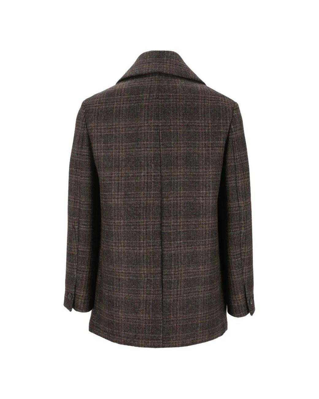 Barena Brown Check-Pattern Double-Breasted Coat for men