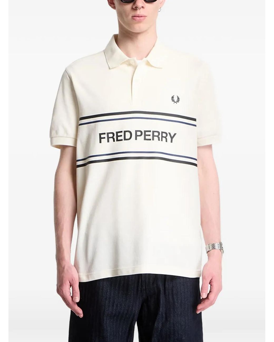 Fred Perry White Logo-Print Polo Shirt for men
