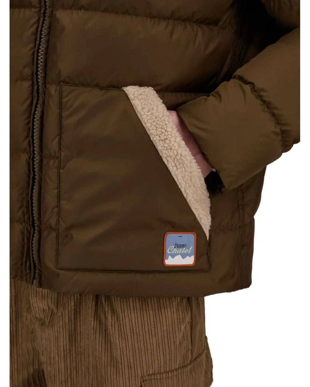 Herno Green Fleece-Trimmed Quilted Jacket for men