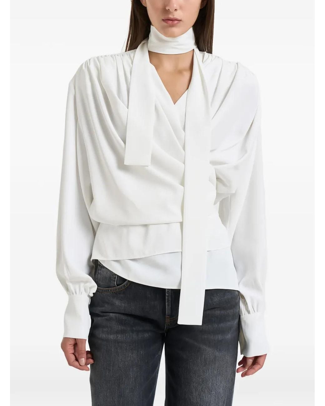 IRO White Wrap-Style Scarf-Detail Shirt