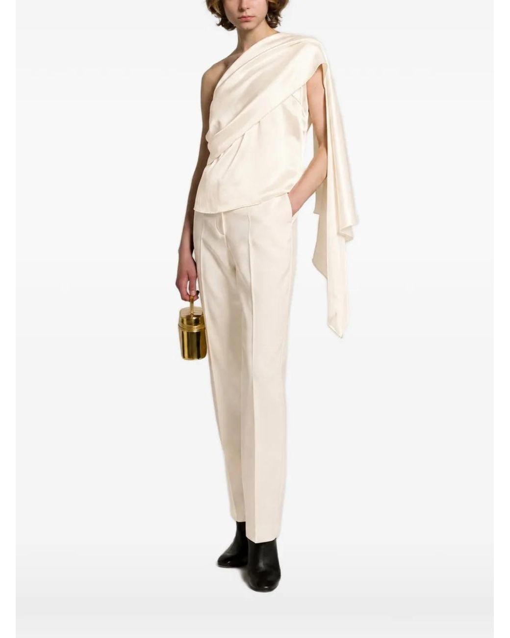 Alberta Ferretti White One-Shoulder Draped Blouse