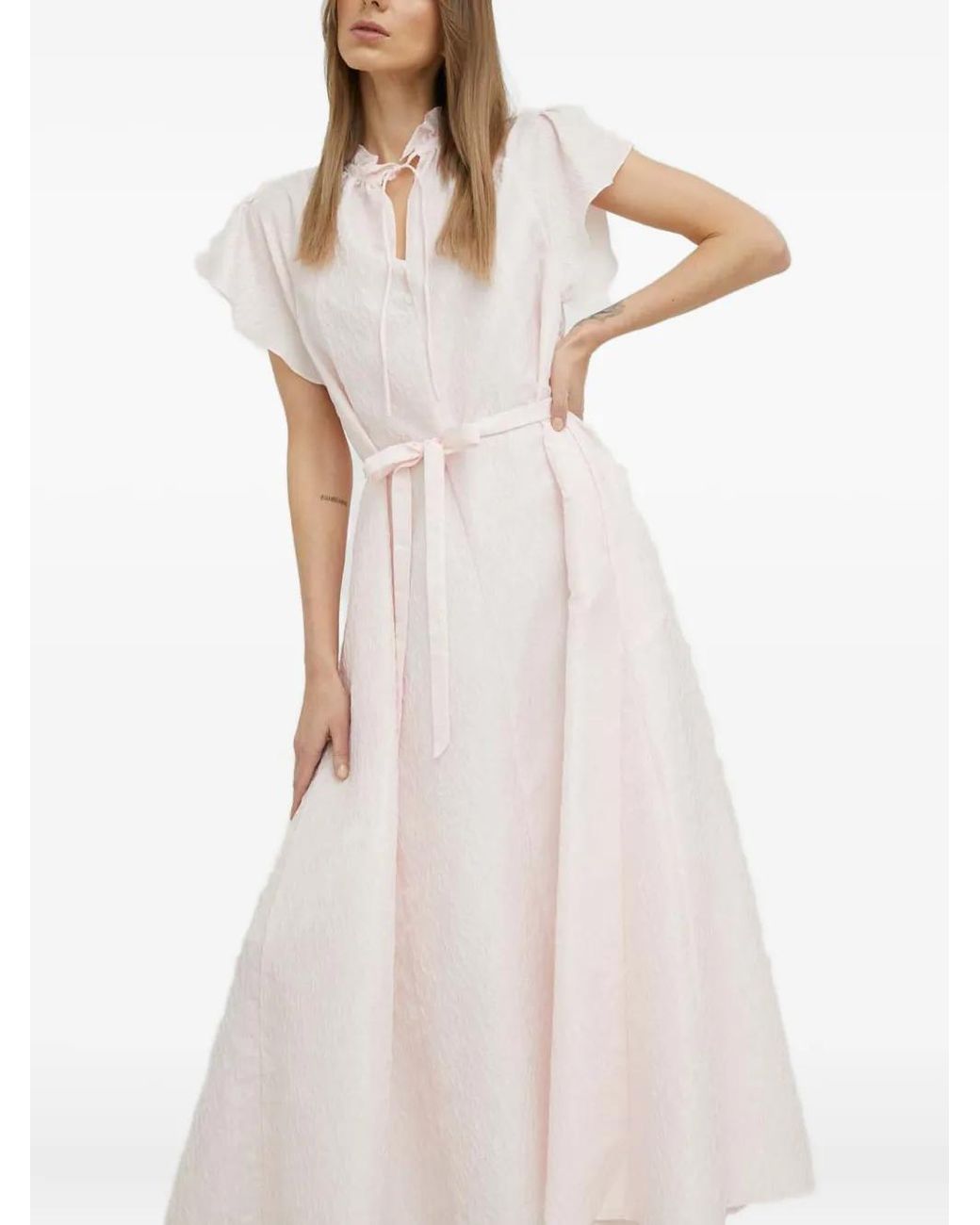 Samsøe & Samsøe Pink Tie-Neck Belted Midi Dress