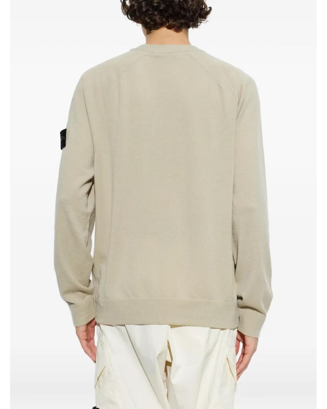 Stone Island White Long-Sleeved Jersey With Logo Patch for men