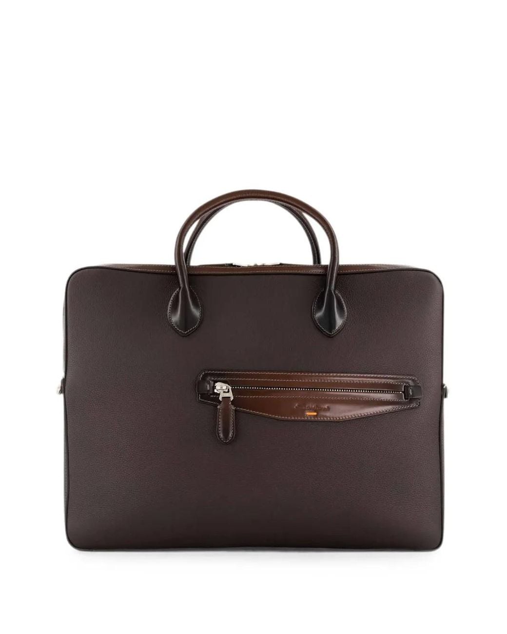 Santoni Brown Grained Leather Tote Bag for men