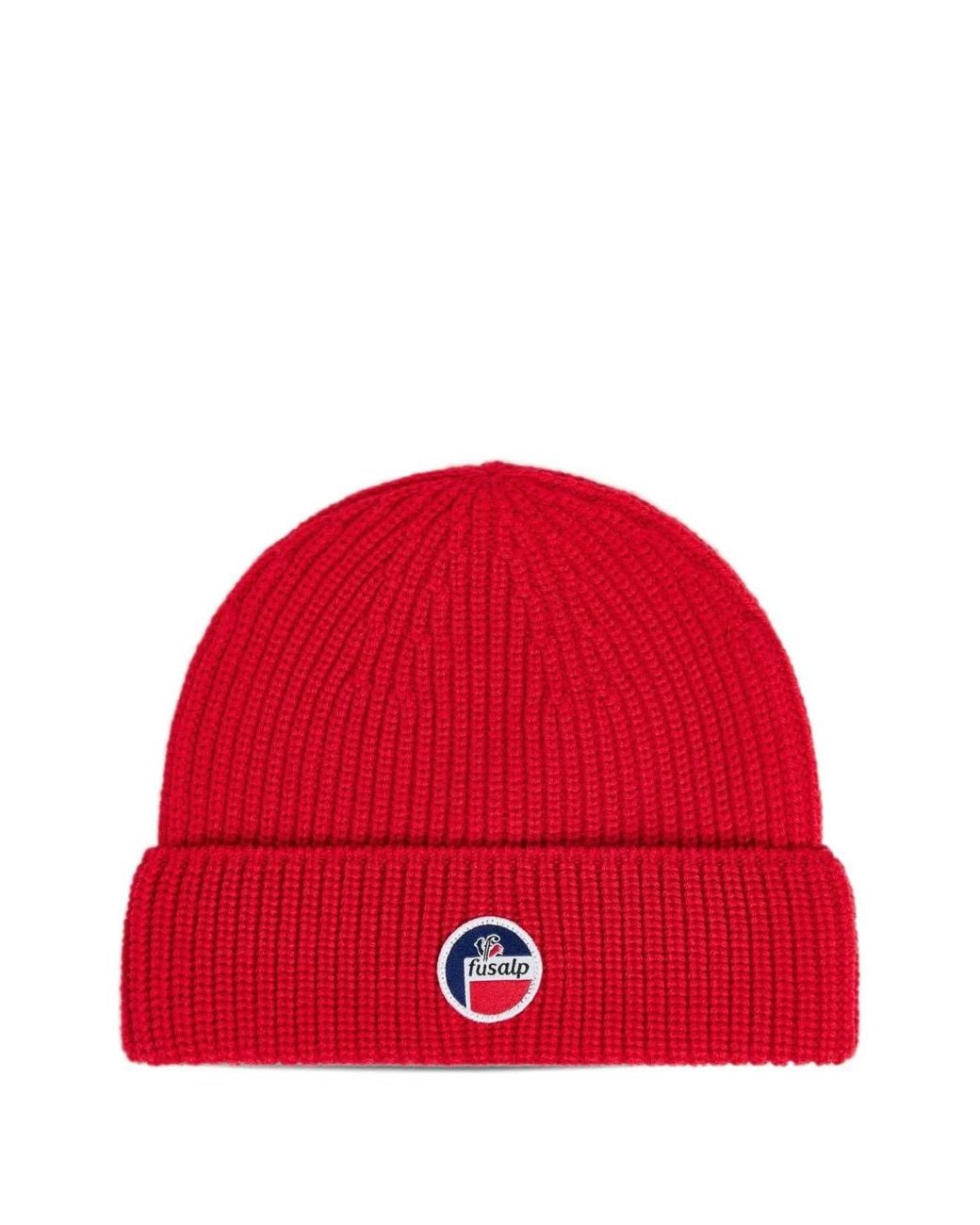 Fusalp Red Cosmic Logo-Patch Beanie Hat