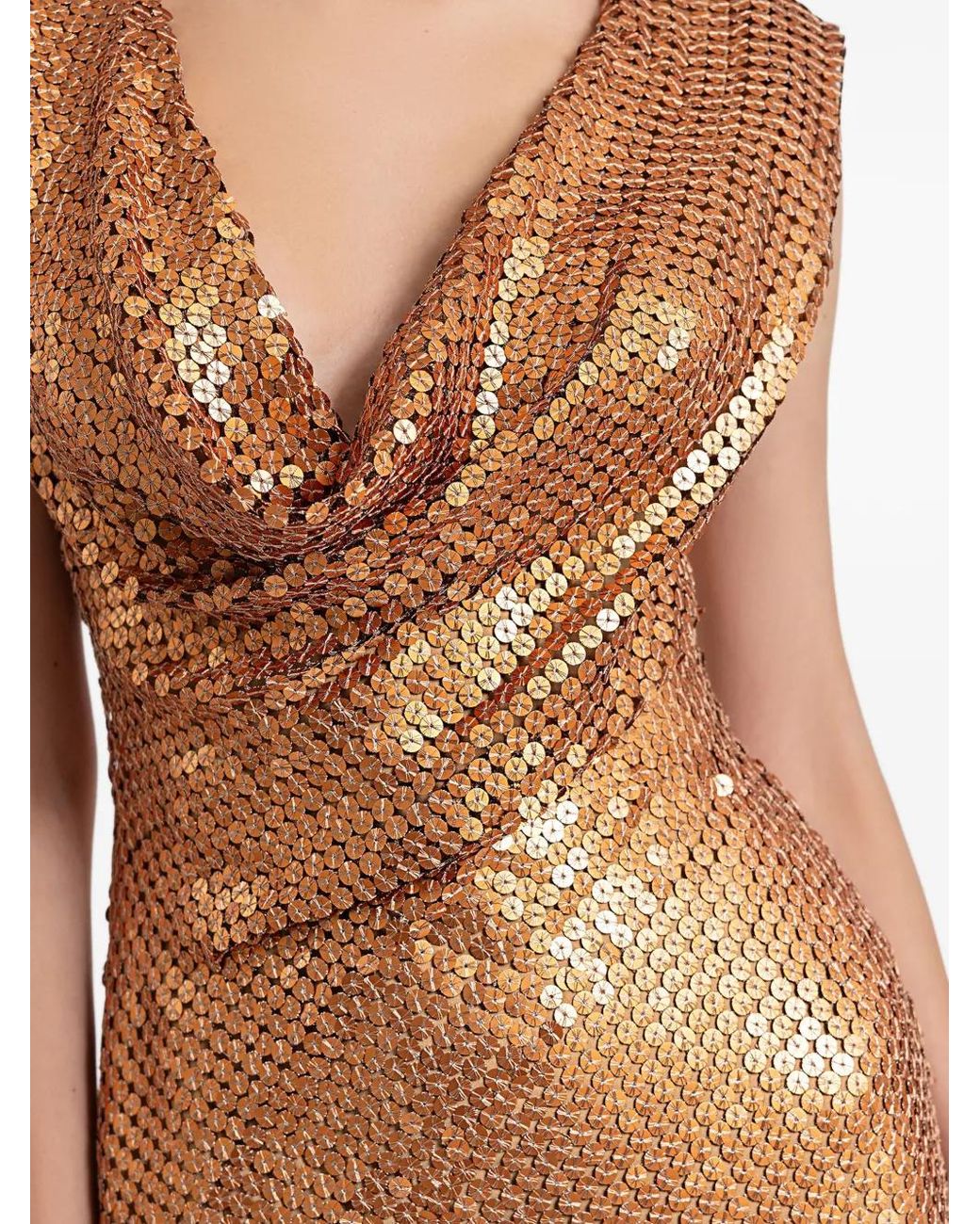 Gemy Maalouf Brown Cowl-Neckline Slit Maxi Dress