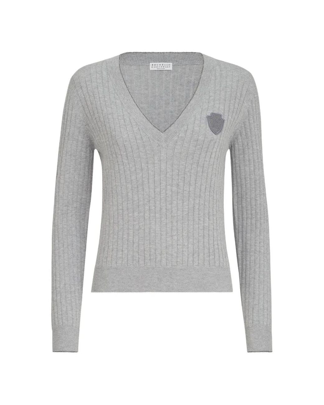 Brunello Cucinelli Gray Pull Côtelé En Coton Avec Logo