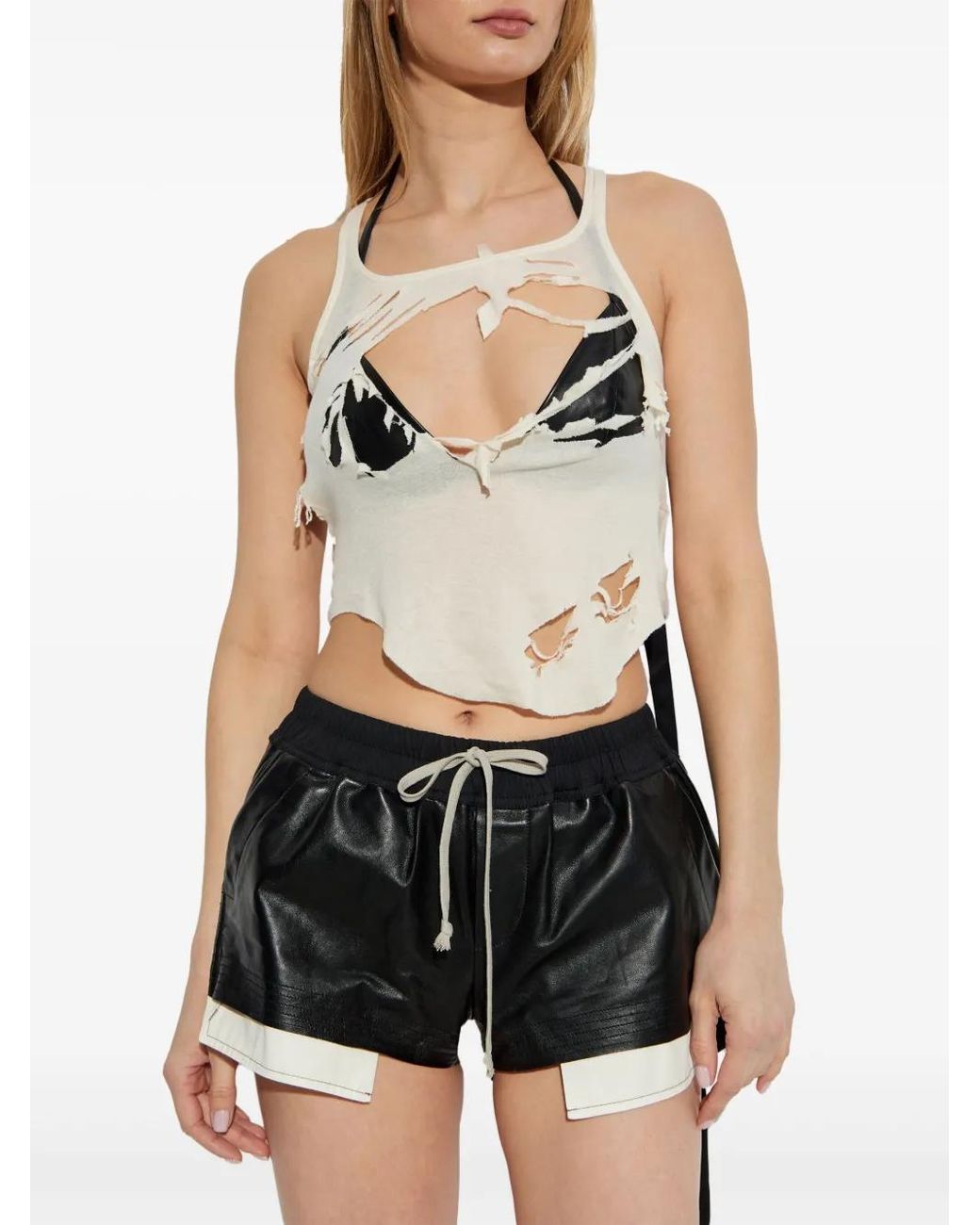 Rick Owens Ripped Tank Top in White | Lyst