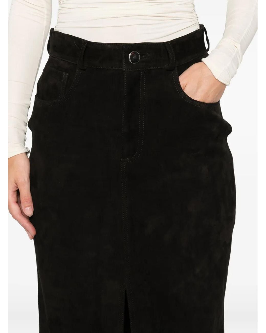 DUCIE Black Chicago Suede Maxi Skirt