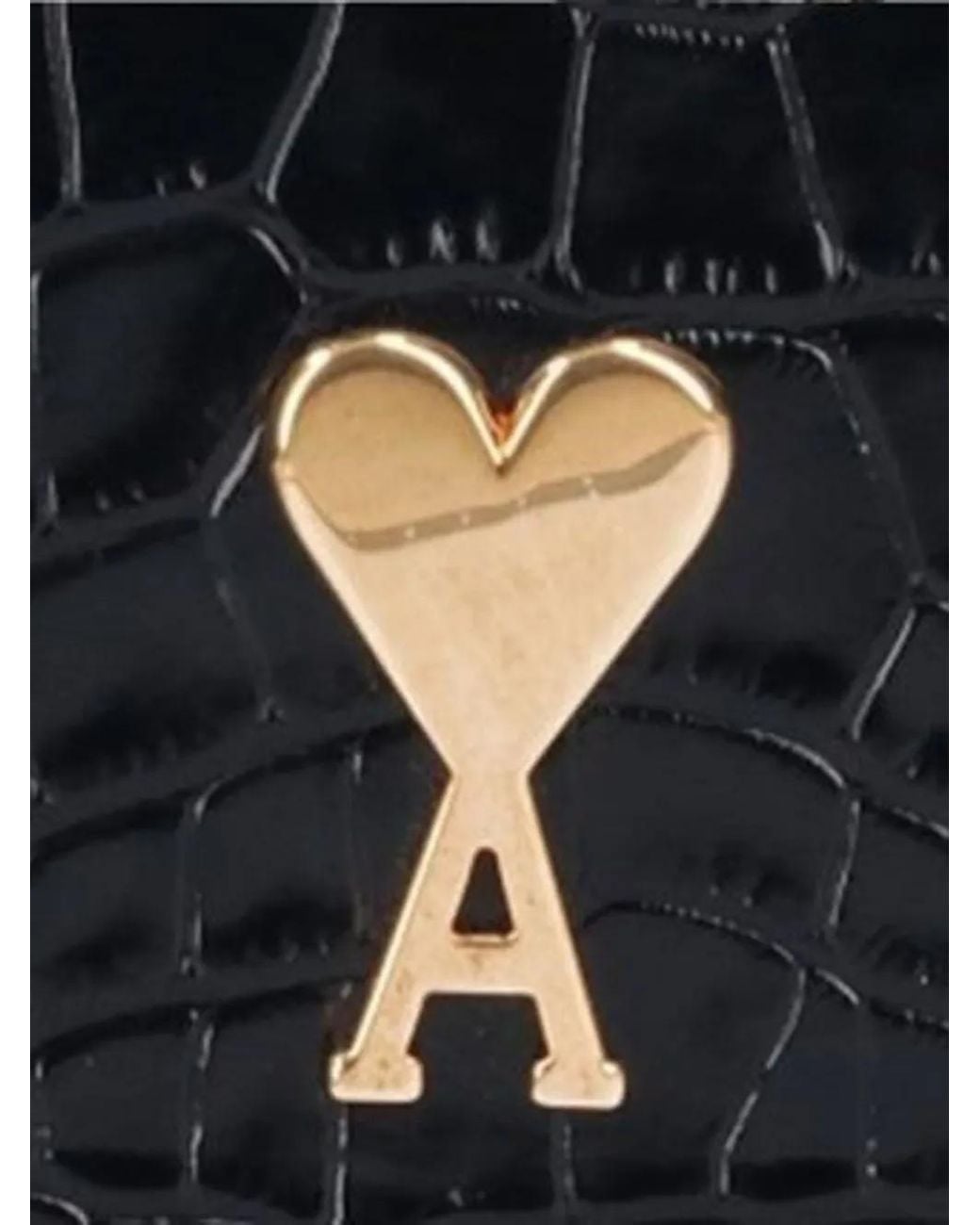 AMI Black Round Paris Crocodile-Effect Crossbody Bag