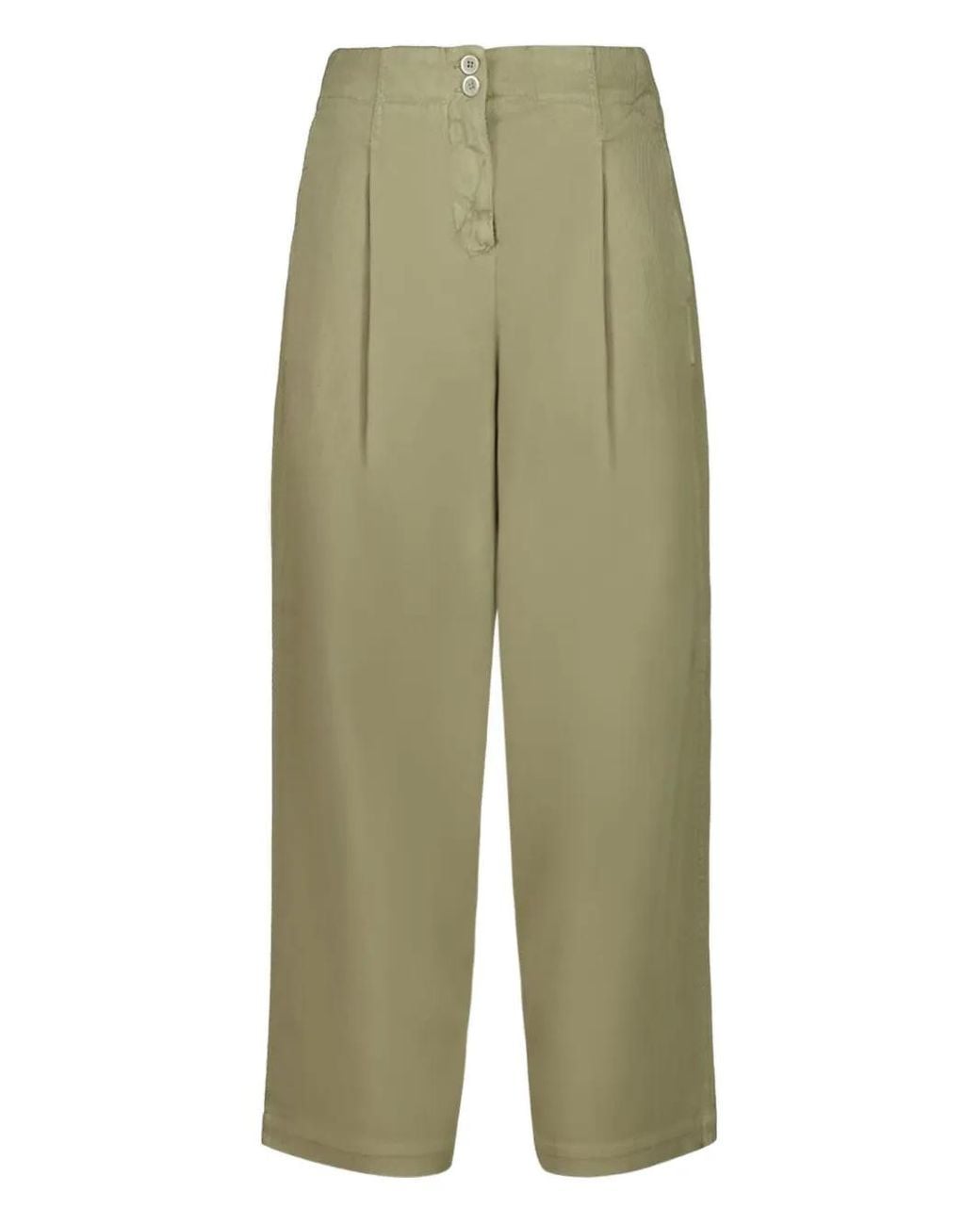 120% Lino Green Button Pleated Trousers