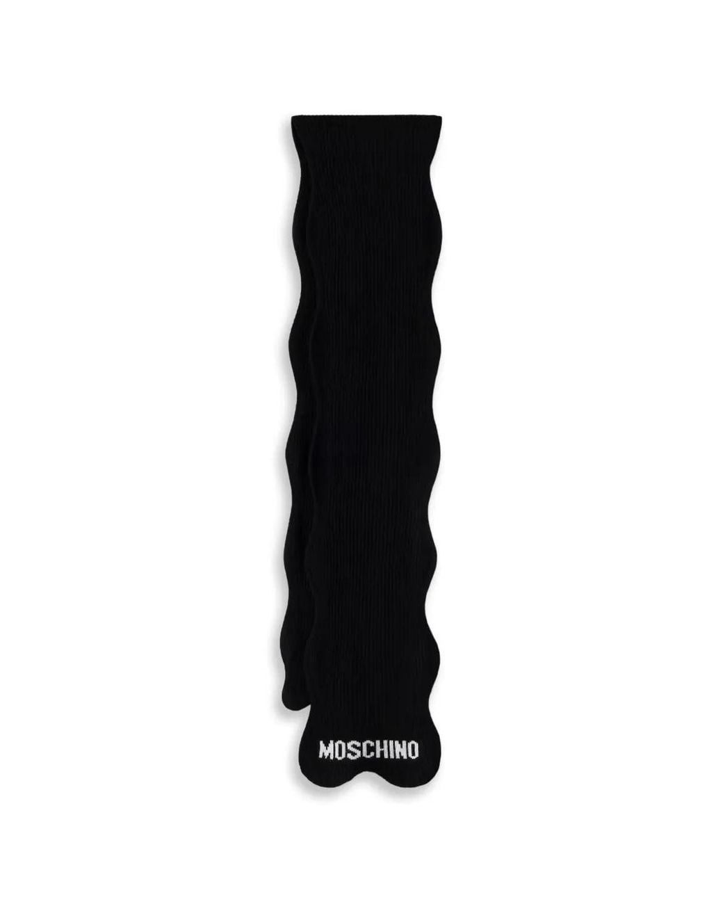 Moschino Black Logo-Knit Wavy-Edge Scarf