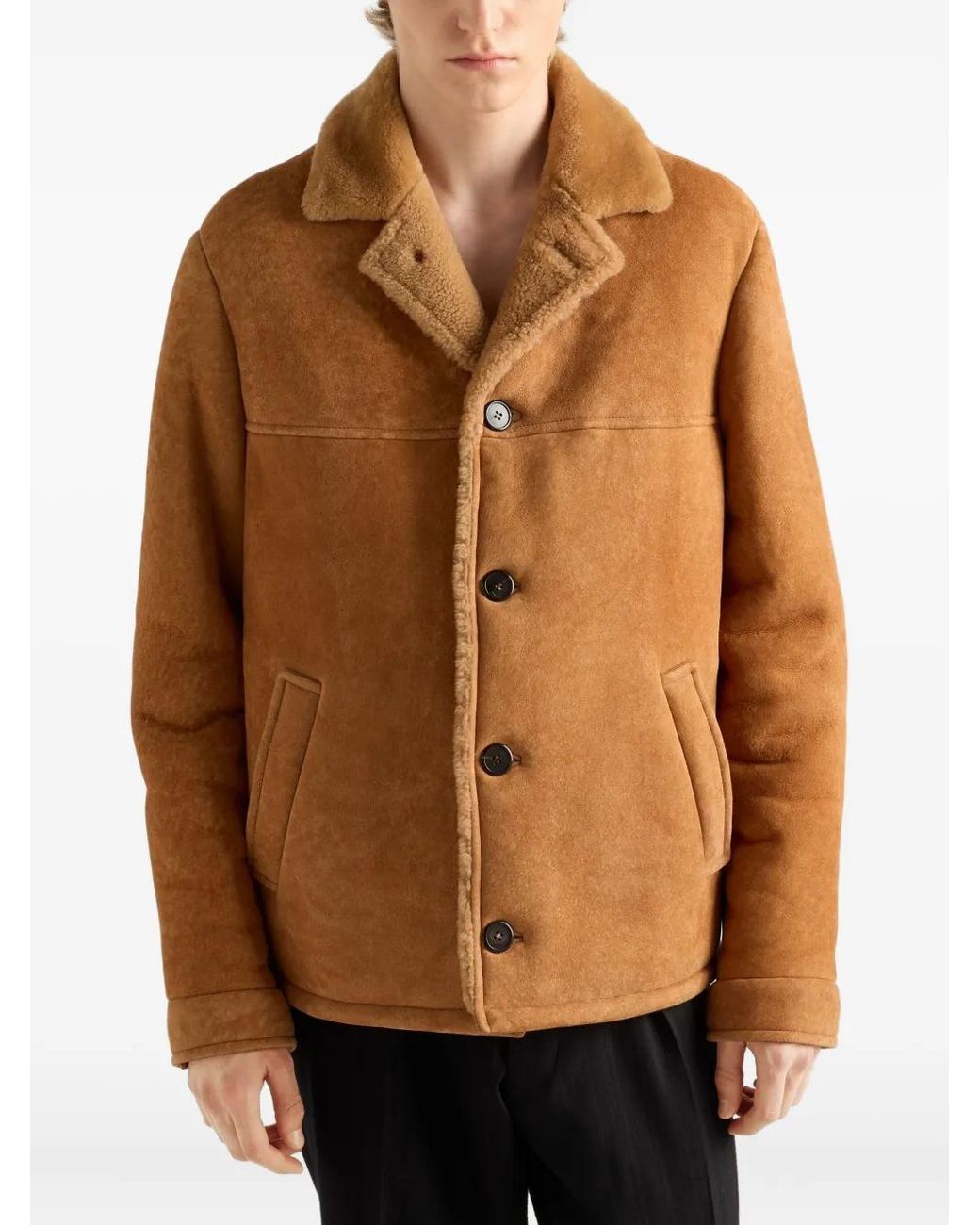 Prada Brown Shearling Caban Jacket for men